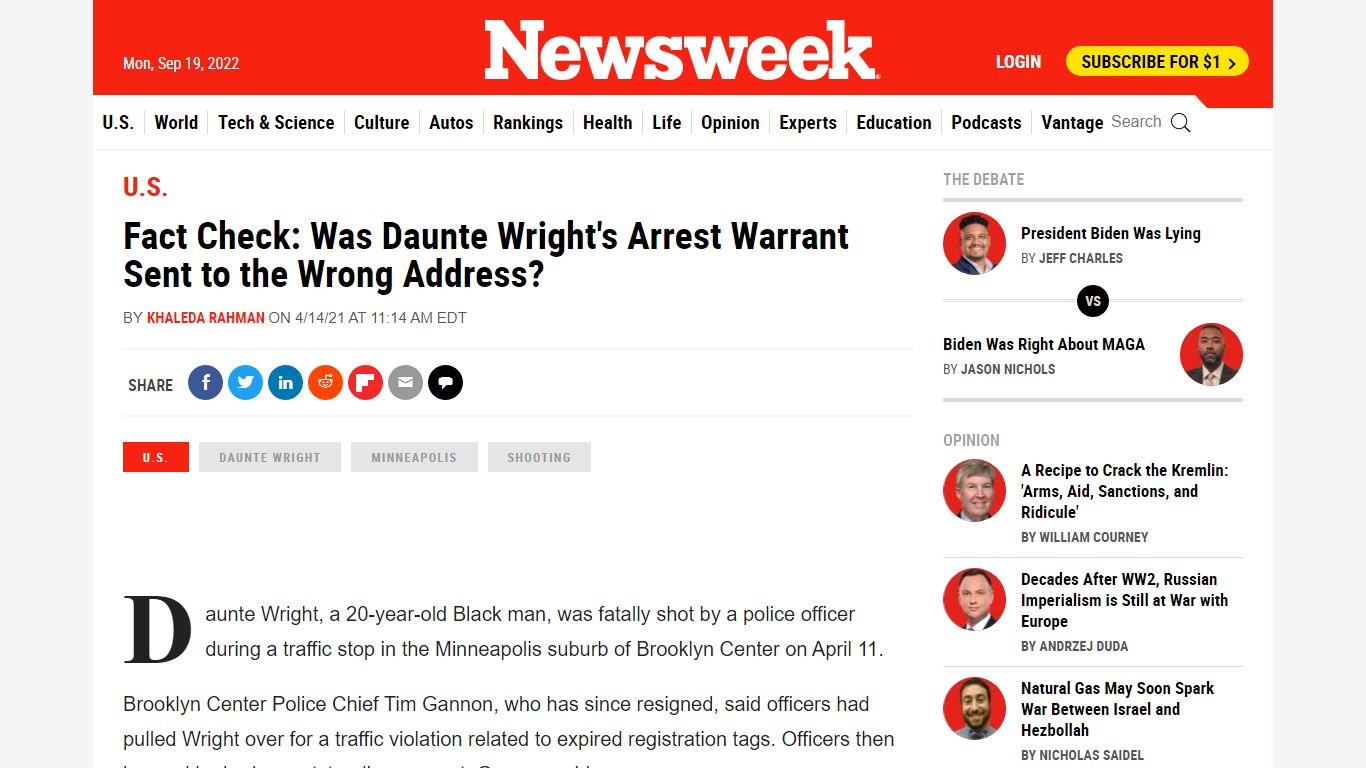 Fact Check: Was Daunte Wright's Arrest Warrant Sent to the ... - Newsweek